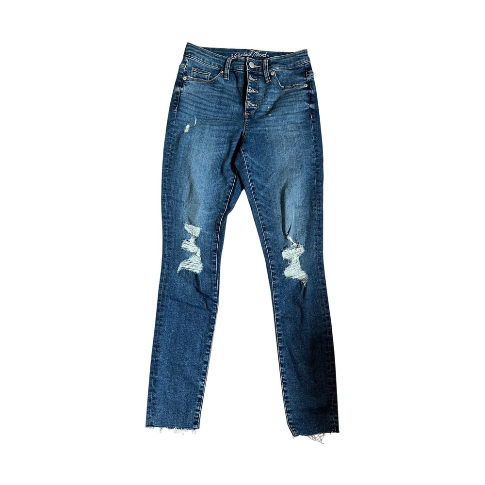 Highest Rise Skinny Jeans size 0 25R Blue Button Fly Distressed Grunge Everyday